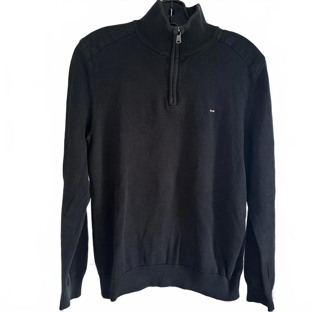 Eden Park Paris Men's Black Quarter-Zip Sweater 100% Cotton- Size Medium